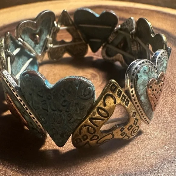 Vintage Live Laugh Love Inspirational Heart Bracelet Turquoise Gold Copper - Picture 4 of 7